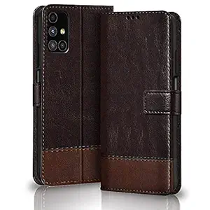 TheGiftKart Samsung Galaxy M51 Flip Back Cover Case | Dual-Color Leather Finish | Inbuilt Stand & Pockets | Wallet Style Flip Back Case Cover for Samsung Galaxy M51 (Coffee & Brown)