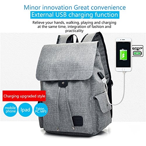 Fastar Laptop Rucksack mit USB-Ladeanschluss  leicht Robustes Segeltuch Rucksack Reisetasche Wandern Rucksack College Daypack f  r Handys MP3  Noteboo