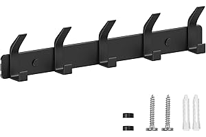 TENXSNUG Percheros Pared, Colgador Pared Inoxidable con 5 Ganchos, Ganchos de Perchero Coat Hooks para Cocina, Baño y Dormitorio, Negro