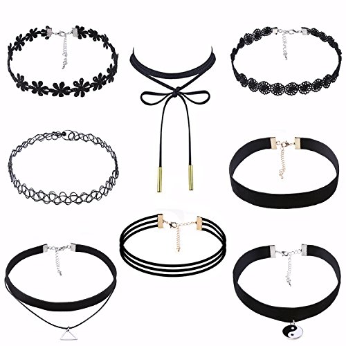 8 Pieces Choker Necklace,VALUE MAKERS Black Classic Velvet Stretch Gothic Tattoo Lace for Women Girls