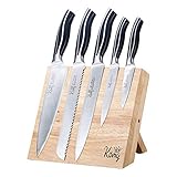 KÜCHENMESSER FÜR ANSPRUCHSVOLLE KÖCHE: 20 cm Chefmesser, 20 cm Brotmesser, 20 cm Schinkenmesser, 13 cm Allzweckmesser, 9 cm Gemüsemesser mit magnetischem Messerhalter aus Naturholz. Das Messerset deckt jegliche Anwendungen in der Küche ab und ist für ambitionierte Hobby- und Profiköche konzipiert.