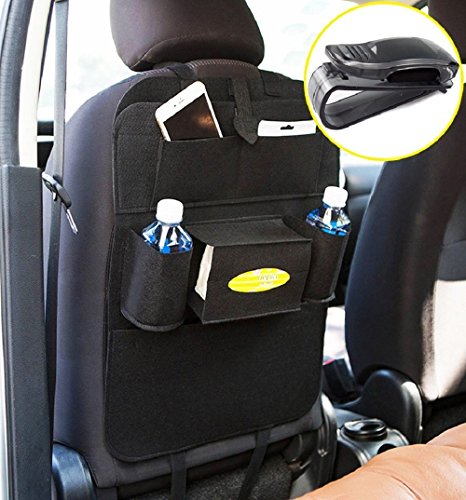 Rückenlehnenschutz, Auto Rücksitz Organizer Wolle Filz Sitz Tasche Schutz Halterung für Flaschen, Taschentücher Box, Spielzeuge (schwarz) - 2