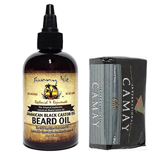 100% Natural Jamaican Black Castor Oil Beard Oil 4oz By Sunny Isle (No Salt Added) With Camay Bar 1 Free