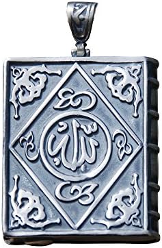 MuslimJewelryMedium-size Sterling Silver Open-able Book Talisman Pendant w/Allah Muhammad 1-5/16"x1-1/8"