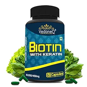 VedaneQ Vitamin B7 with Keratin Hair Growth Supplement with Keratin for Healthy Hair, Nails & Skin Dietary Supplement Vegetarian 60 Capsules