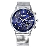 bescita North Kalender Quarz Armbanduhr Edelstahl Armband Herren Armbanduhr blau