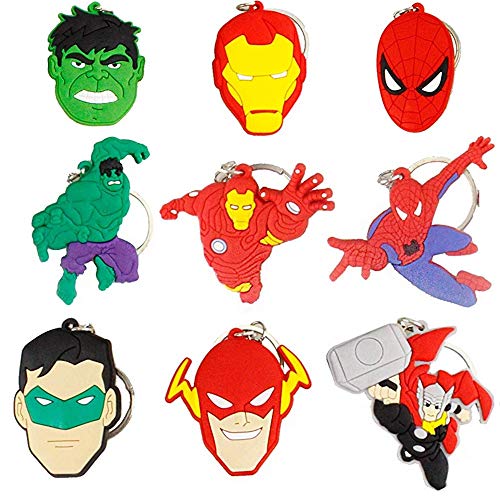 Llaveros de Héroe Llaveros Spiderman 9pcs Llaveros de Silicona de Dibujos Animados 3D Llavero de Goma Colgante
