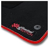 MATERIAL & DESIGN - Hochwertiger und strapazierfähiger Nadelvlies in Dilour-Qualität mit Kettelung aus Hochglanzgarn Rot. Zusätzlicher Stick auf Fahrermatte in den Farben Rot & Weiß (Schriftzug / Logo: LIMITED EDITION)