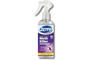 Ozmo Moth Killer Spray, 250ml, Kills Moths, Eggs and Larvae, Safe for Home, Fragrance - Free, Use in Wardrobes and Drawers, Hard Surfaces, Carpets, Fabrics, Curtains, Soft Furnishings