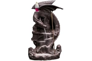 kiss me Handmade Dragon Backflow Incense Burner,Ceramic Incense Waterfall Burner With 30 Sticks,20 Backflow Cones for Home Office Decor,Yoga Meditation (Brown Dragon)