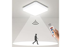 ‎BLNAN BLNAN LED Deckenleuchte mit Radar Bewegungsmelder, 18W Deckenlampe mit Fernbedienung, IP54 Wasserfest Badlampe Bewegungssensor, 4000K Weiß für Flur, Treppe, Toilette, Garage, Keller, Balkon 22cm