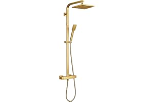 Arko bathroom Thermostatic Shower System | Thermostatic Shower Mixer Set with Overhead Rain Shower and Handheld Shower (Brass)