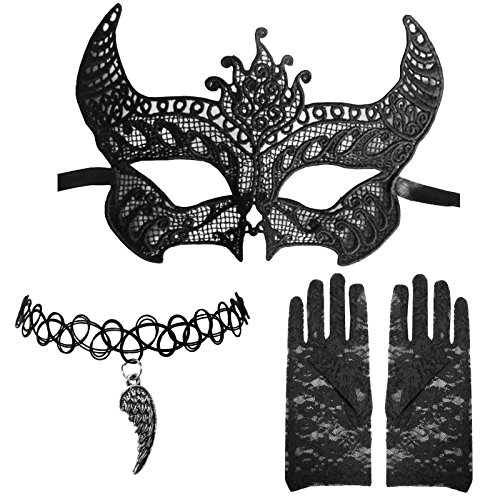 Preisvergleich Produktbild DangerousFX Venezianische Spitzen Teufel Maske + Engelsflügel Halsband + Handschuhe