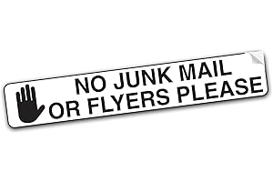 Reactive Brands SAFESIGN No Junk Mail or Flyers Please Vinyl Sticker for Front Door - Waterproof Vinyl Conforms to EN ISO 7010:2012 Post Box (180 x 30mm) - White, Minimalist Style