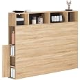 Tête De Lit CLEO 145cm Avec Rangements - Blanc & Hêtre - Niches Et Portes - Pour Lit 140cm
