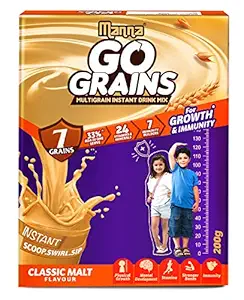 Manna Go Grains | 200g | Classic Malt | Health and Nutrition Drink for Kids | Multigrain Malted Drink for Growth & Immunity. High Protein | 7 Immunity Builders | 24 Vitamins and Minerals for Growth