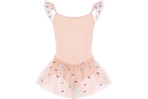 JiAmy Girls Ballet Dress, Sleeveless Ballet Outfit Ballet Leotard, Glitter Star Tutu Sequin Kids Ballet Costume Dancewear for Little Girls 2-11 Years