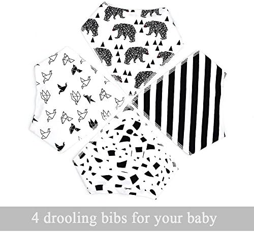 Baby Bandana Drool Bibs, Unisex Absorbent Cotton for Drooling and Teething with Adjustable Snaps Pack of 4 (Black)