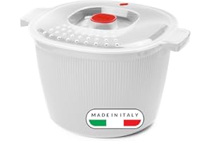 Snips - Cuiseur Vapeur Pâtes et Pommes de Terre Micro Onde 4L, Conteneur Alimentaire Micro Ondes avec Passoire Intégrée pour Cuit Vapeur, Récipient pour Cuisson Rapide Blanc 26,5x22x16,5 Made in Italy
