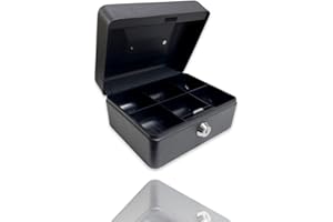Requisite Needs Caja de dinero de metal de 6 pulgadas, caja fuerte de acero con cerradura y 2 llaves para seguridad (negro)