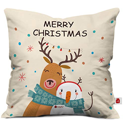 Indigifts Christmas Hug Print Grey Cushion Cover 12x12 with Filler (Xmas Gift for Her, Him, Boy, Girl, Dad, Mom, Friends, Family) - Christmas Decorations