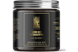 SENTEURS D'ARGAN Gommage corps au savon noir hammam à L’EUCALYPTUS 100 % naturel, gommage corps à l'eucalyptus, savon noir du Maroc exfoliant naturel- élimine les peaux mortes et purifie la peau - 200G