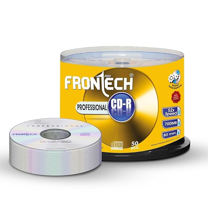 (Refurbished) FrontechCDR 700MB Media 80 Mins 52X Speed - Pack of 50, Professional CD-R with Advanced German Technology, (CDR-0001)