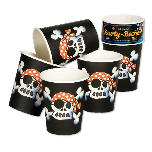 Jolly Roger Piratenset + Partynelly® Bonus, für 8 Kinder, schwarzer Pirat, Teller, Servietten, Becher - 4
