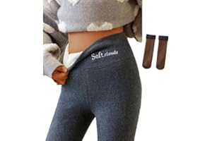 CEMSSITU Soft Clouds Fleece Leggings for Women Winter, Casual Warm Winter Solid Pants, Plus Size Fleece Lined Leggings