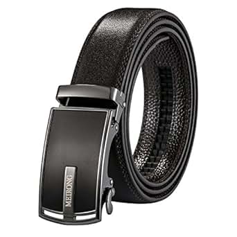 Leather Belts for Men - Automatic Buckle Ratchet Slide Holeless - Long 52&quot; Brown: 0 ...