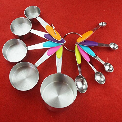 Messbecher Cups Messlöffel Sets Edelstahl Dicke Amerikanische mit Genaue Gravur- Geeignet für Küche Kochen und Backen (S+L, 10 teiliges) - 2