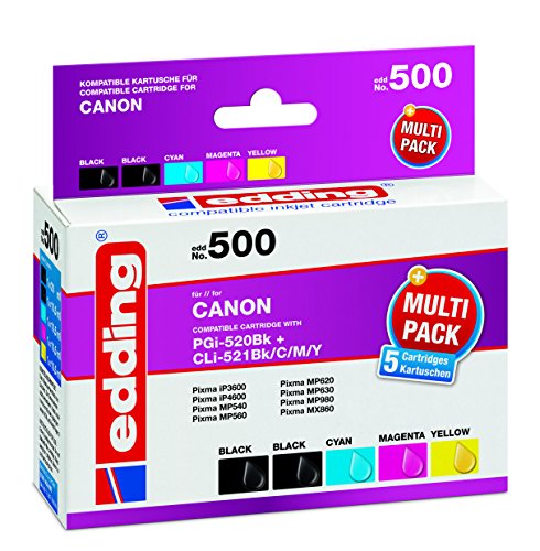 edding 18-500 Druckerpatrone EDD-500, 2x black und CMY, Ersetzt: Canon PGi-520Bk und CLi-521CMYK