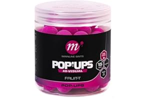 Mainline Baits Hi-Viz Bright Purple Pop Ups 15mm Fruit-T 250ml | Carp Fishing Floating Bait | Reliable Buoyancy | Bright Colour | High Leakage | Double Strength Flavour | Ideal for Winter Fishing
