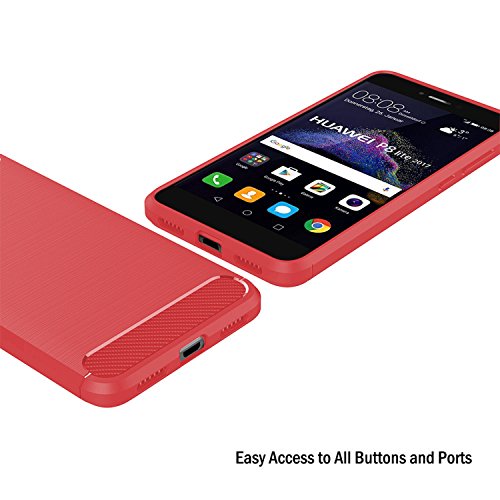 COOSA Funda para Huawei P8 Lite  2017   suave silicio de amortiguaci  n de lujo de la caja cepillada de lujo con textura cubierta de protecci  n de dise  o de fibra de carbono Case caso para Huawei P8 Lite  2017  5 2  Smartphone  para Huawei P8 Lite  2017   rojo 