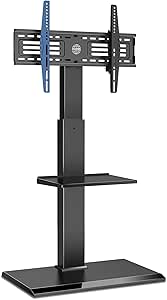 FITUEYES TV Bodenständer mit 2 Eisen-Ablagen TV Standfuß TV Ständer Fernsehstand höhenverstellbar schwenkbar neigbar für 32 bis 65 Zoll Flachbildschirm bis zu 40kg Max. VESA 400*600 Schwarz