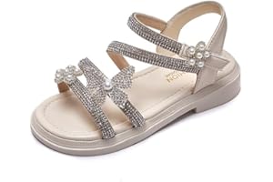 FM2018XSL Girls Sandals, Rhinestone Pearl Princess Shoes, Sequined Fashionable Anti Slip Soft Soled Shoes