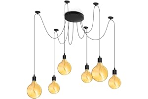 Lumiled Lampa wisząca, kreatywny żyrandol, pająk, lampa przemysłowa, lampa sufitowa vintage, przemysłowa, oprawka E27, czarna, z metalu, z regulacją wysokości, do jadalni (6 żarówek)