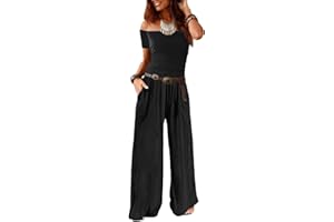 AGUCEG Damen Sommer Jumpsuit Ärmellos Rückenfrei Weites Bein Lang Elegant Overall Romper Mit Taschen Casual