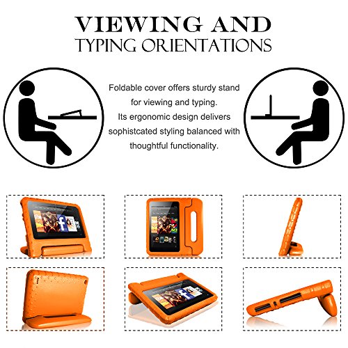 AFUNTA Feuer 7 2015 Fall, geringes Gewicht Shock Proof Convertible Griffhalterung EVA Schutz Kinder-Kasten für Amazonas Feuer 7-Zoll-Display-Tablet (5. Generation – 2015 Veröffentlichung Only) -Orange - 2