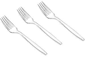 LISOVIOM 100 PCS Crystal Clear Forks, Party Cutlery Forks Set Reusable, Portable Picnic Catering Cutlery Parties Fork, Transparent Washable Travel Utensils, Lightweight Snack Event Dessert Cake Fruit Forks