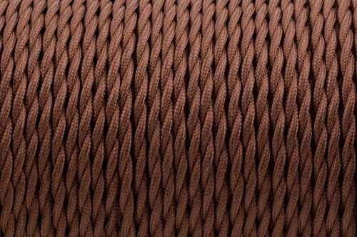 Twisted Silk Braided Vintage Fabric Coloured Lighting Cable Flex 2 core 0.75mm (Brown)