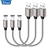 Short Micro USB Cable,SUNGUY [3-Pack] 1.5FT/0.5M Braided High Speed USB 2.0 to Micro USB Fast Charging &amp; Sync Cables Android Charger Lead for Samsung Galaxy S7 Edge/S6/S5/S4,Note 5/4/3,HTC,LG (Gray)