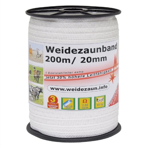 Weidezaun-Band 200m, 20mm, 5x0,16 Niro, weiß
