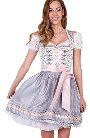 Krüger Midi Vintage Dirndl Rose Daisy hellgrau 50er Länge