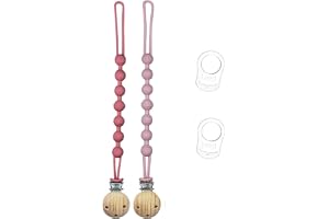 2 stycken napphållare i silikon, nappkedjeset med 2 stycken nappklämmor adapter, BPA-fri napphållare, nappkedjor med adapter (rosa och