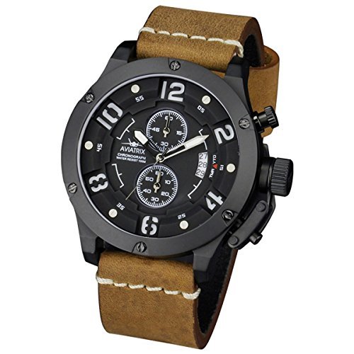 INFANTRY Herren Analoges Quarzwerk Armbanduhr Quarzuhr Echt Leder Quarz Analog Uhren schwarz Herren Uhr