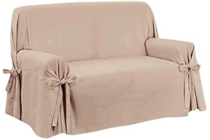 SARANI Copridivano Fiocco Lacci 2 3 Posti Cotone Tinta Unita Salva Divano Vari Colori (Beige, 2 posti)