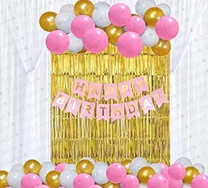 OSG Crafters Birthday Decoration Kit Happy Birthday Banner with Metallic Balloons 2 pcs Curtain Birthday decoration for Girls Birthday Decoration Items Happy Birthday Decoration Set for Boys/Girls