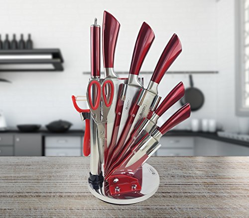 Edles 8 tlg. Messerset aus Edelstahl mit Griffen in Marmoroptik inkl. Acrylständer