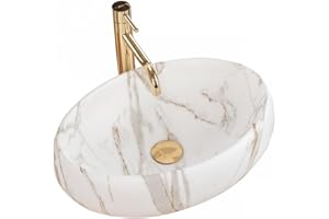 GTM Design Countertop Washbasin, Matt Modern Sink without Tap Hole, Elegant Countertop Washbasin, Oval for Bathroom and Guest Toilet, Bathroom Sink Only, Model 4